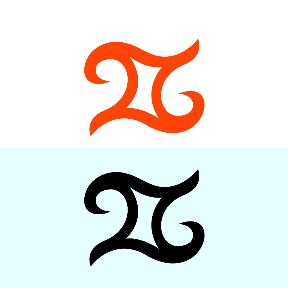 Minimalist Gemini Zodiac Sign Vector Art - Tribal Orange Astrological Symbol