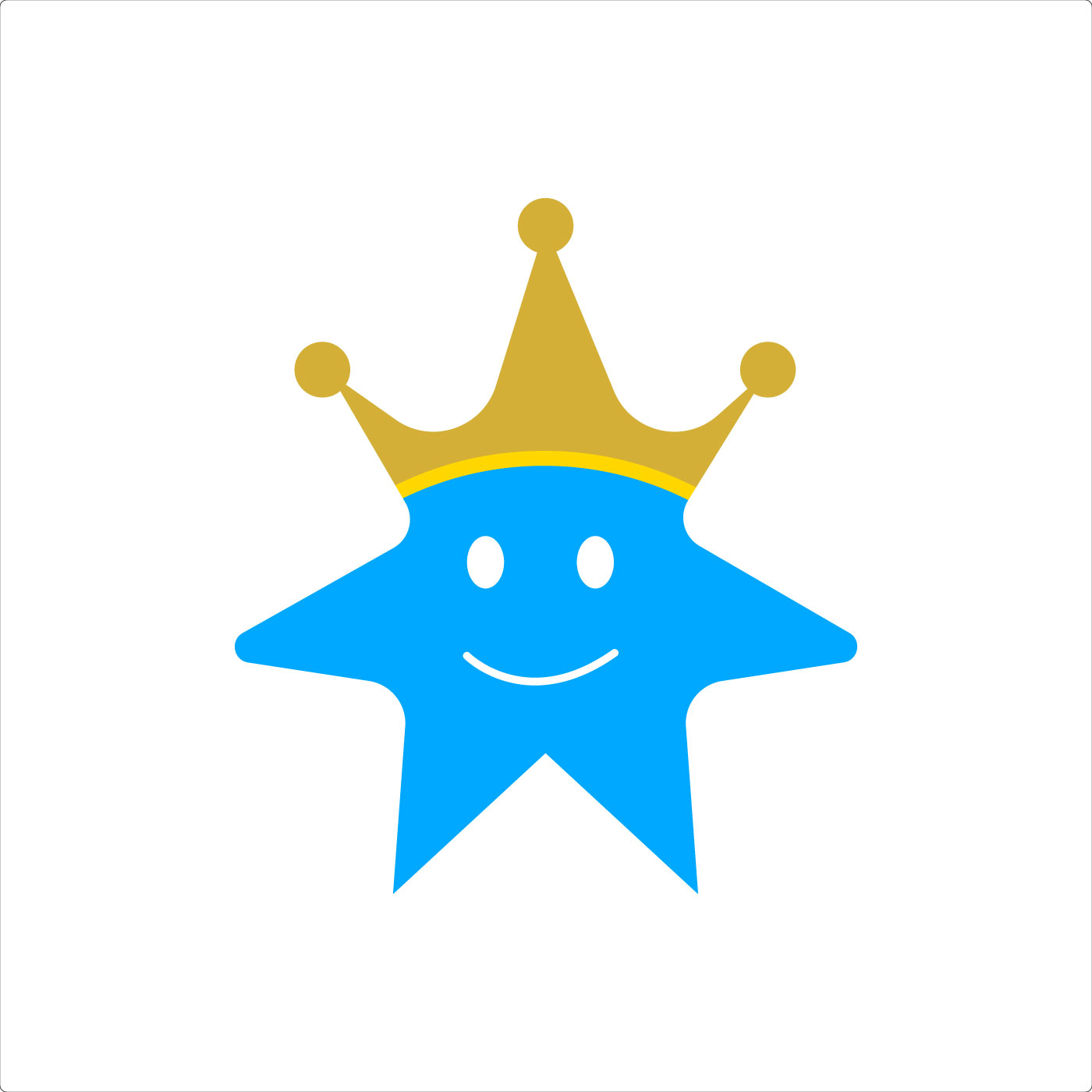 Cute Blue Star King Logo Vector - Happy Little Prince with Gold Crown Icon