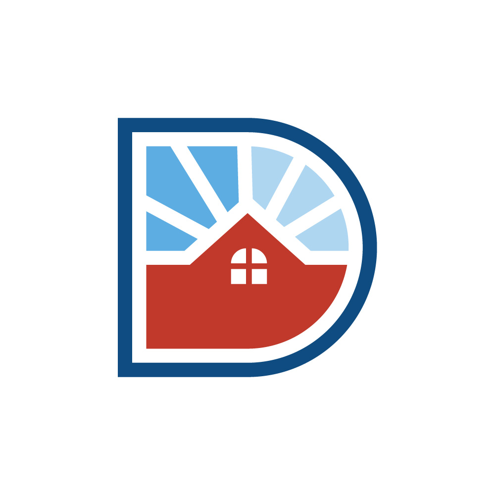 Modern Letter D Real Estate Logo with House and Sunrays Vector