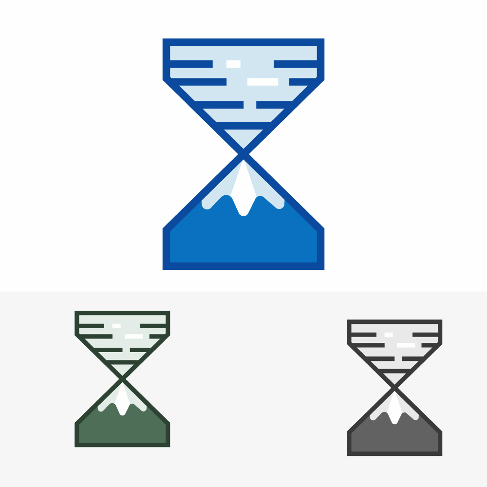 Hourglass with Mountain Inside Vector Logo Template