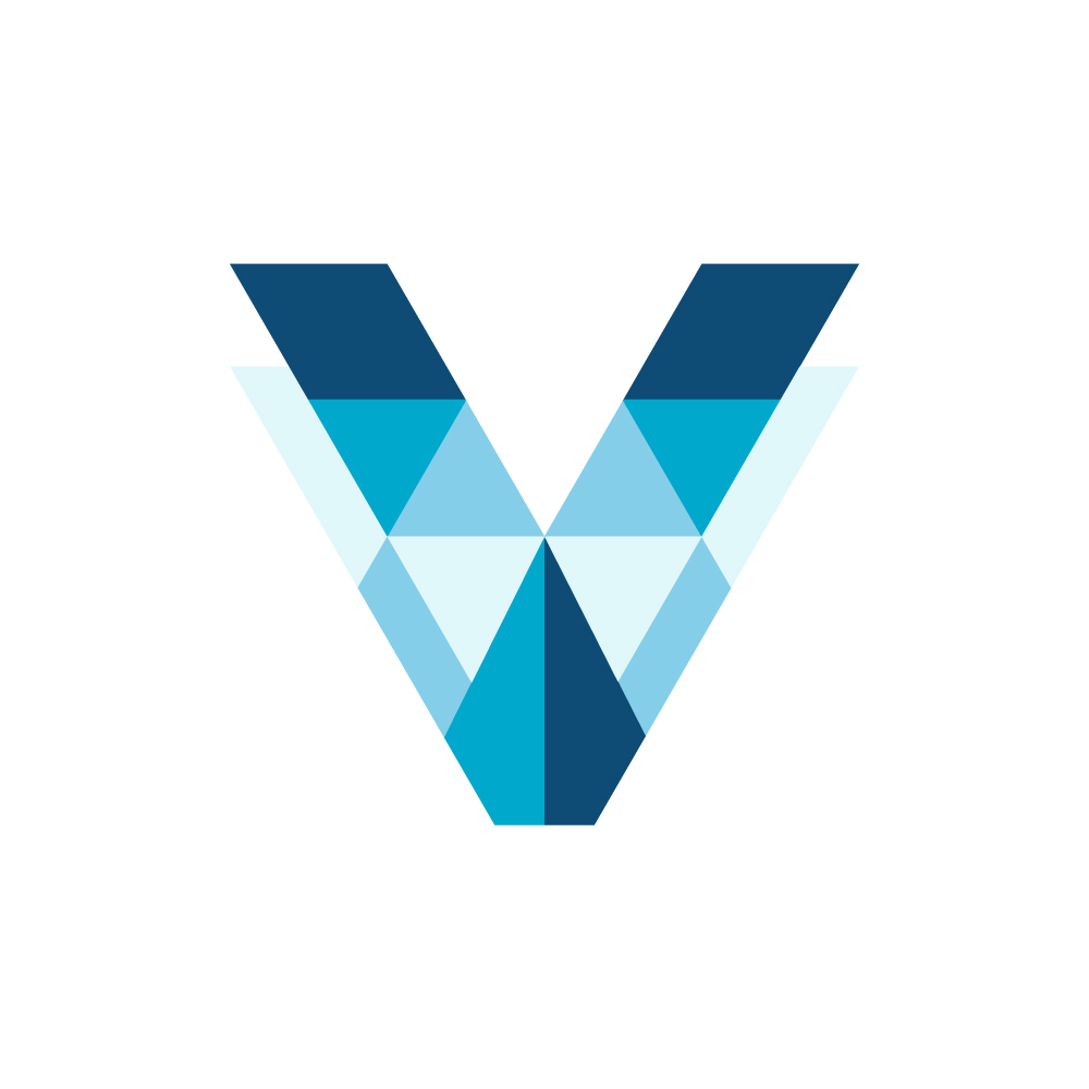 Modern Polygonal Letter V Logo Design with Blue Crystal Geometric Shapes