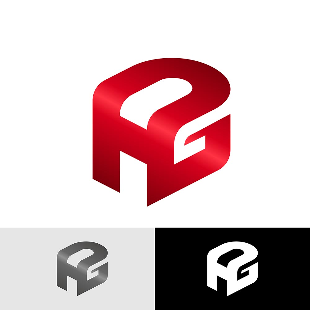 Modern 3D Isometric Red Letter RG or GR Monogram Logo Vector