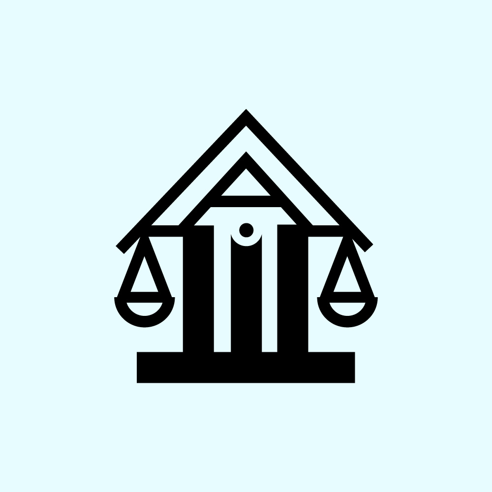 Minimalist Court Building and Justice Scale Icon Vector Design